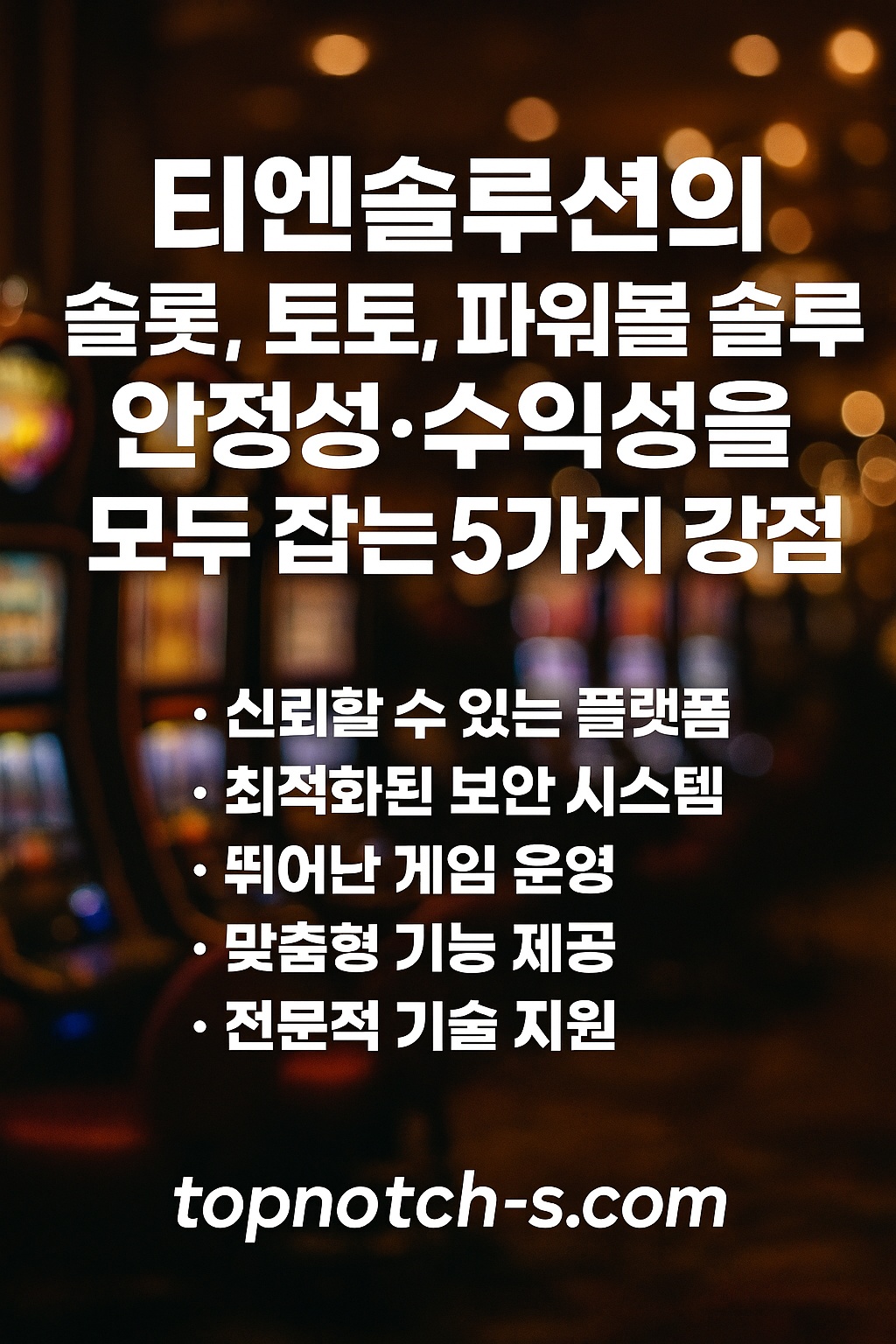 티엔솔루션(TN솔루션)의 슬롯, 토토, 파워볼 솔루션과 안정성·수익성을 강조한 홍보